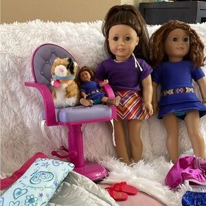 2 American Girl Dolls, Saige with Mini Saige, Kitten, Chair and More!